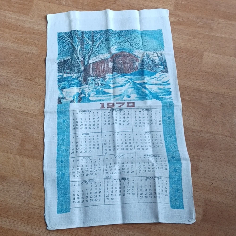 Calendar towel 1970 vintage kitchen Linens